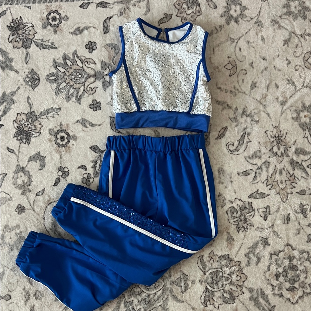Weissman IC intermediate child - Blue and White Sequin Crop Top and Pants Set